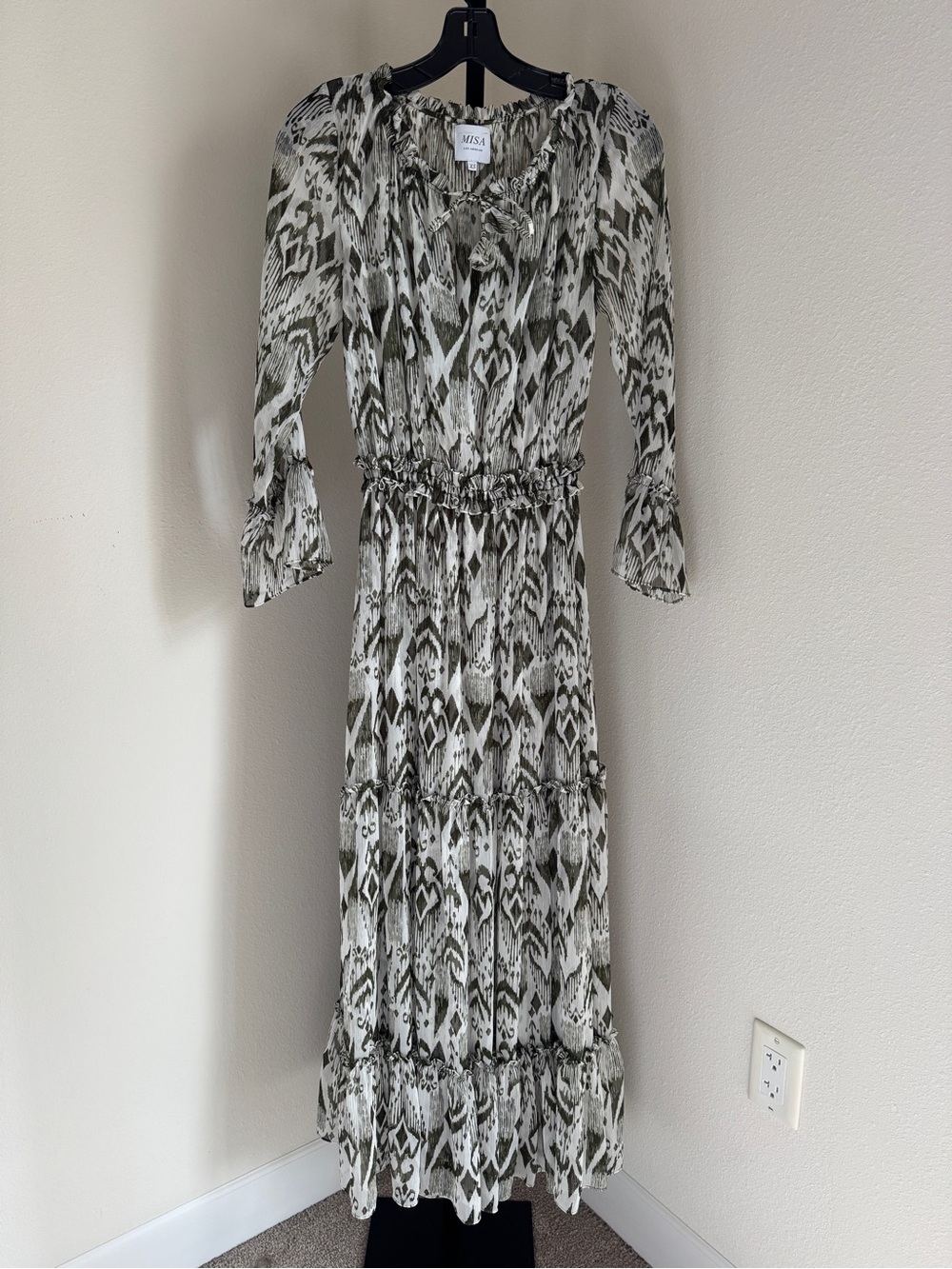 Misa Los Angeles Olive & Ivory Ikat-Print Maxi Dress